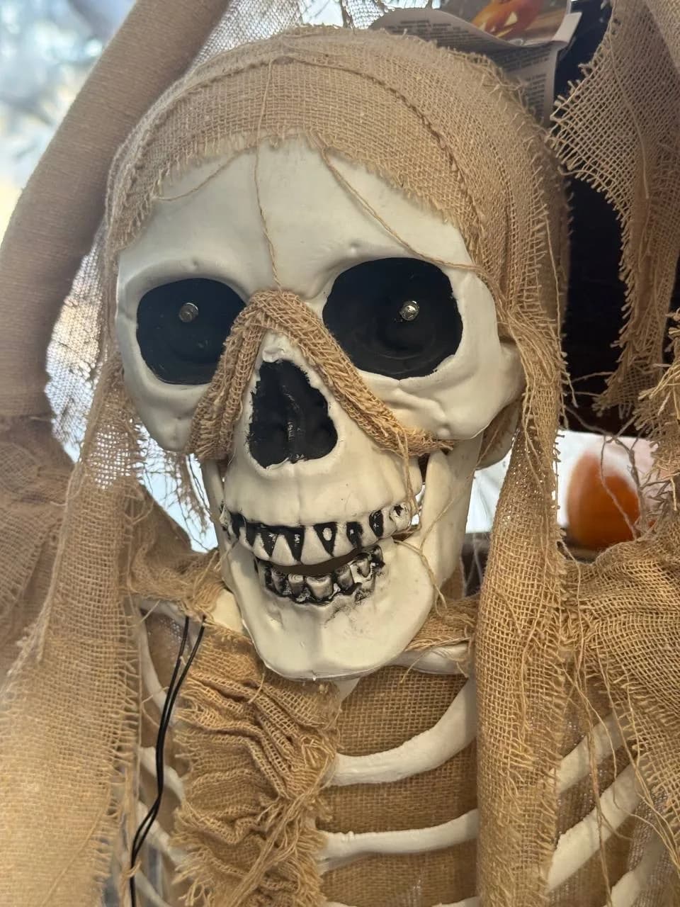 Decorazione a forma di scheletro a un evento di Halloween in Sardegna
