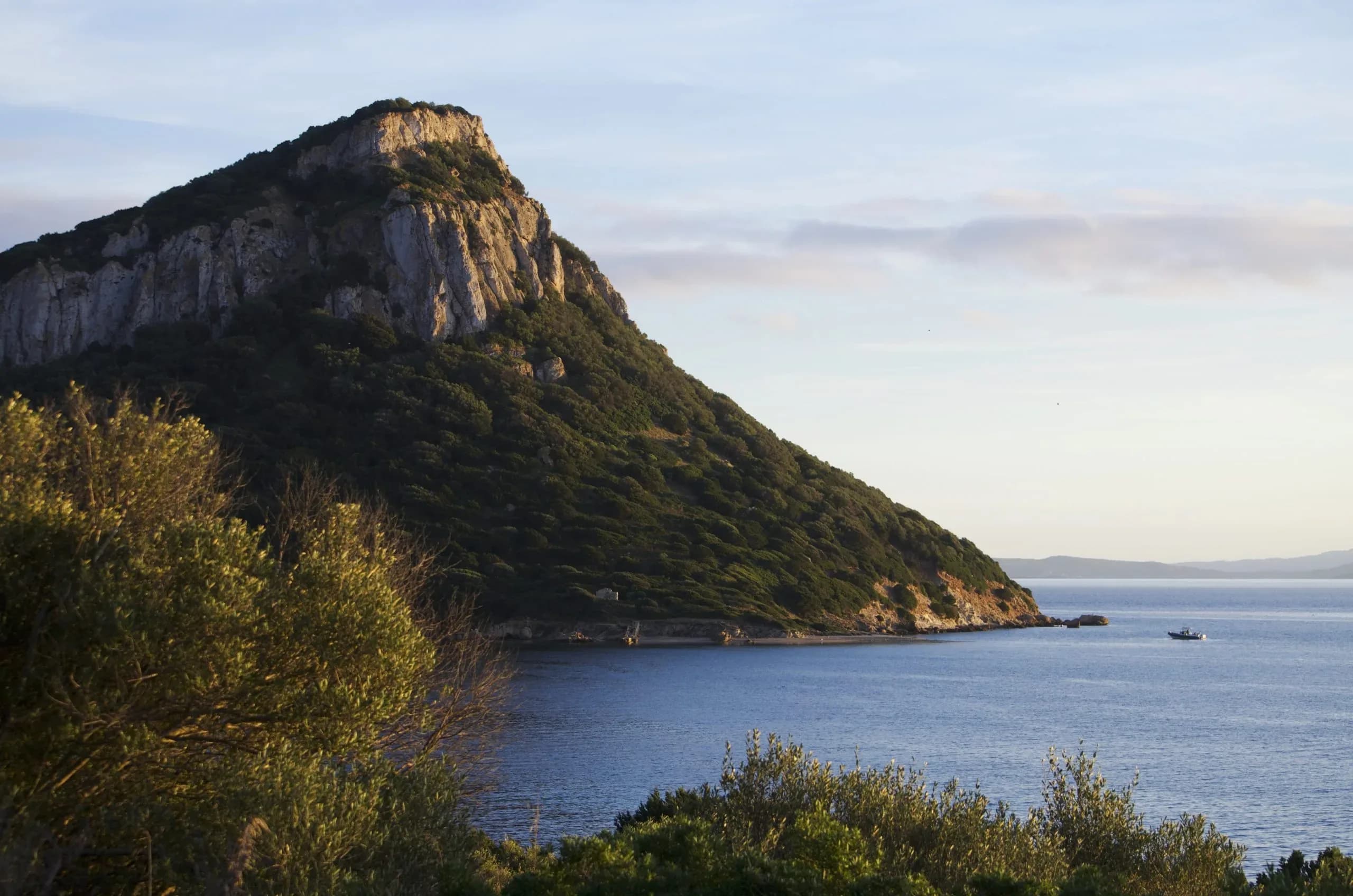 Scenic coastal hill by calm blue sea