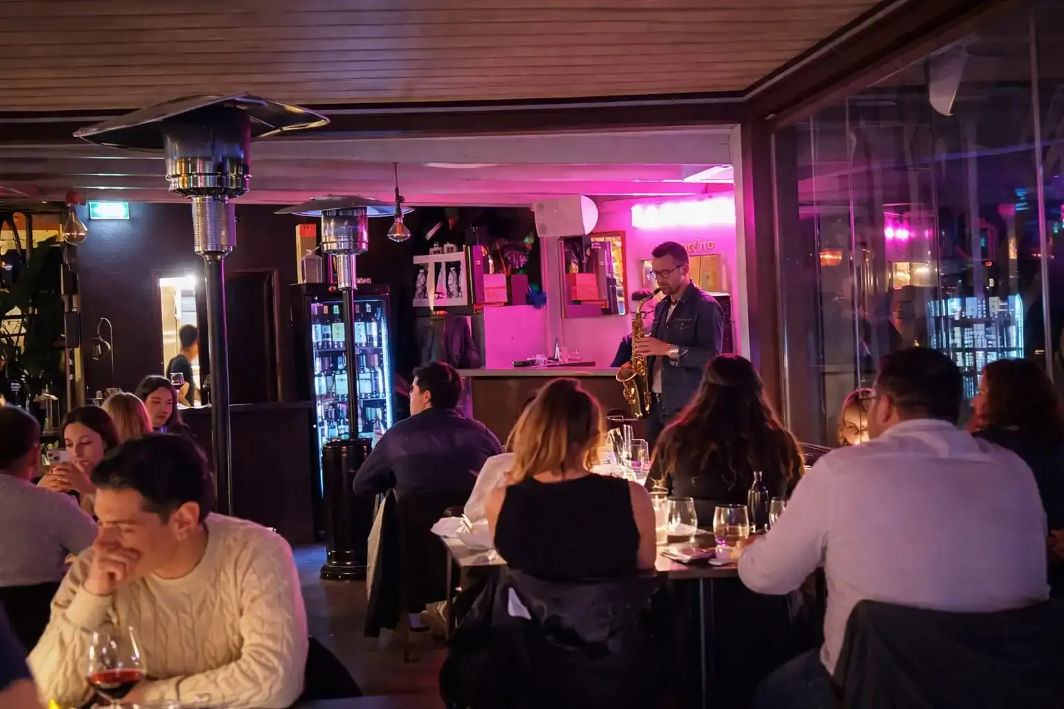 Restaurant with live saxophone music.