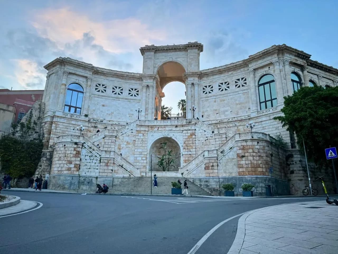 Bastione Saint Remy, Cagliari, Italy with stairs and arch.