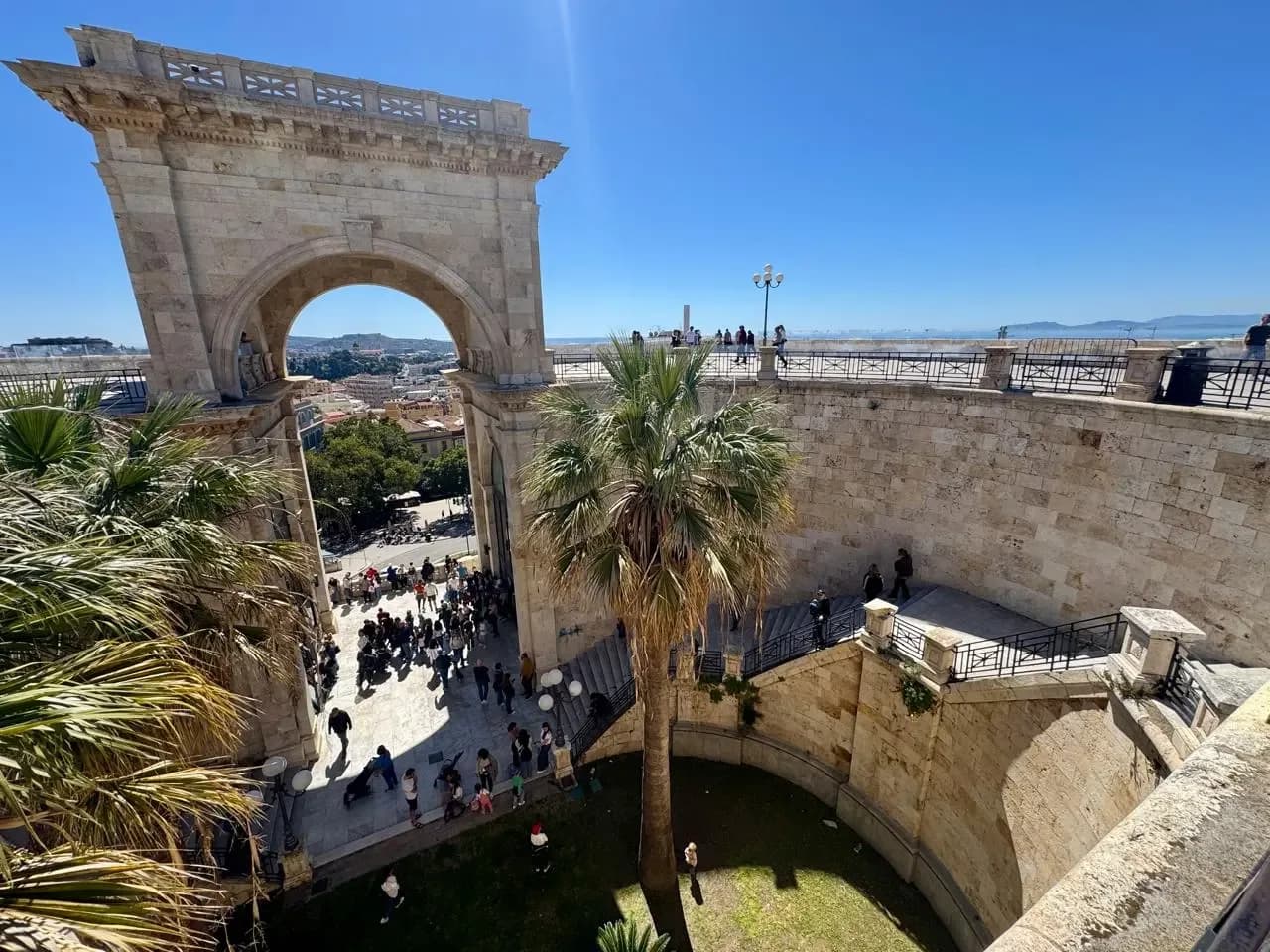 Cagliari's Bastione di Saint Remy archway in Sardinia, Italy.