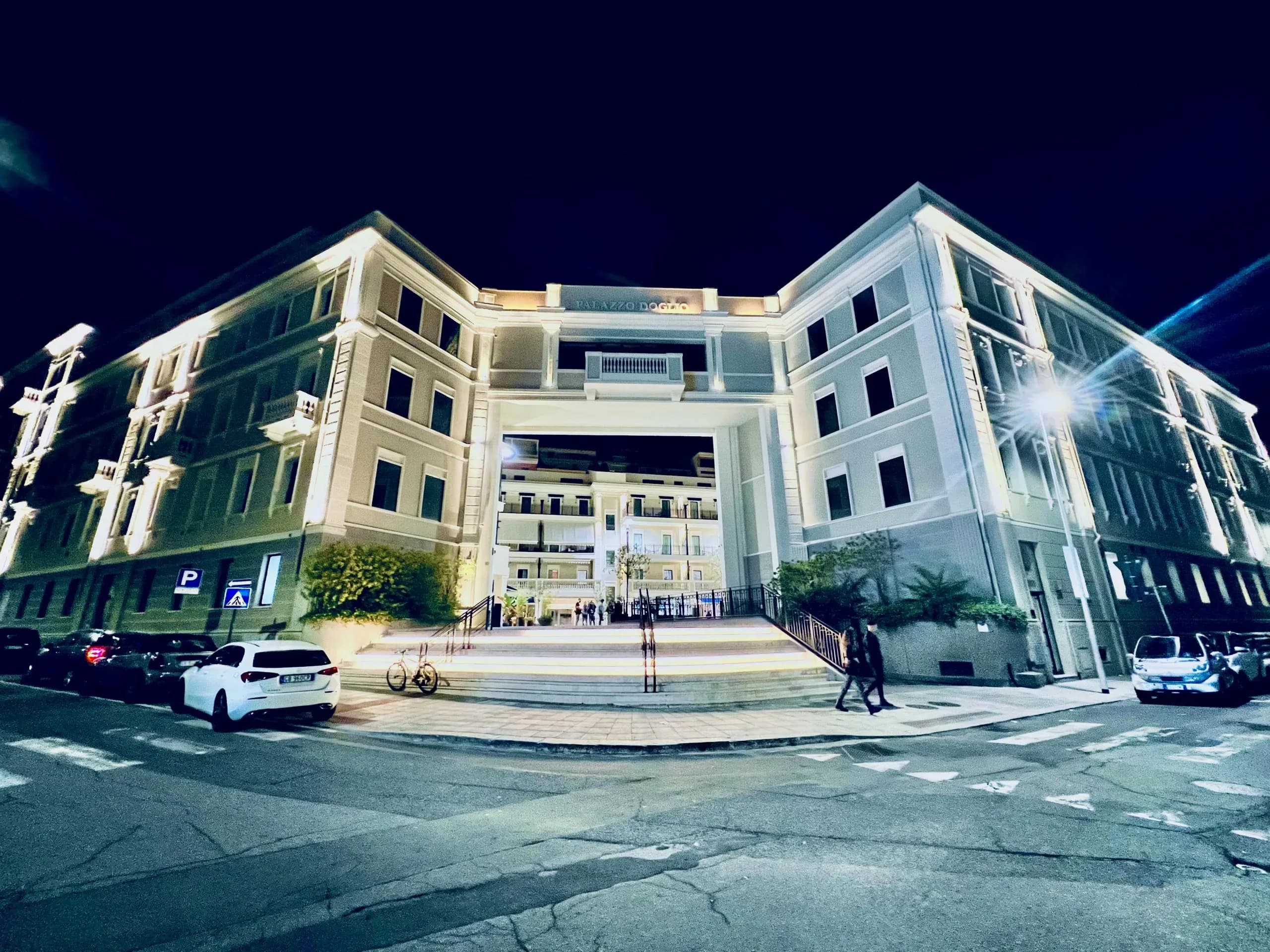 Night view of Palazzo Doglio building in Cagliari