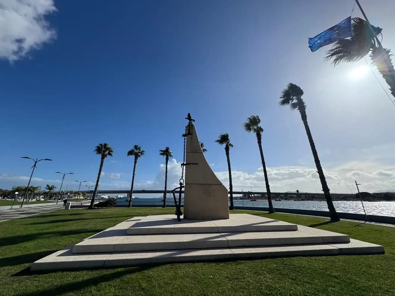 Olbia waterfront promenade with palm trees and the sea, Gallura, Sardinia
